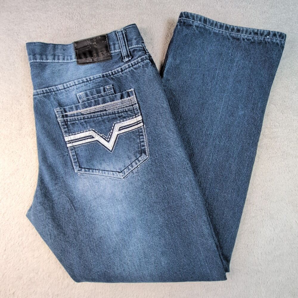 Mecca Jeans Mens Retro Distressed Baggy Skater Hip Hop Denim Y2K Wide Leg 40X32